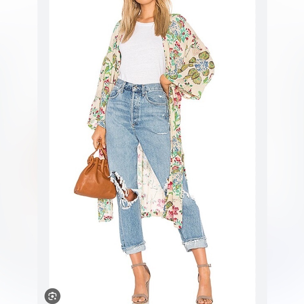 Free People Latimer Kimono In Neutral Combo Size XS NWT